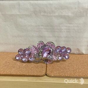 Purple Rhinestone and Metal Floral Hair Clip - 4"